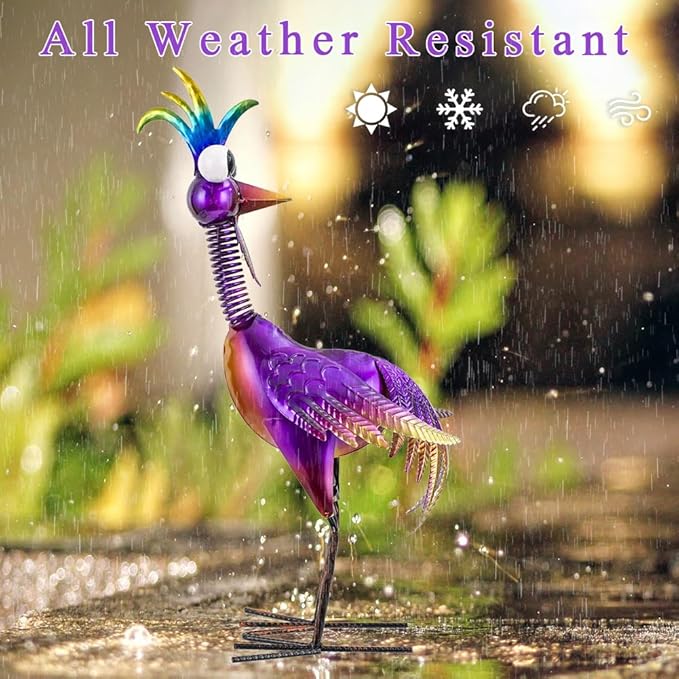 Metal Wacky Rooster Garden Statue, 19'' Rooster Decor Yard Statue Decorations Outdoor, Chicken Yard Art for Outside, Patio, Backyrad, Lawn(Purple)