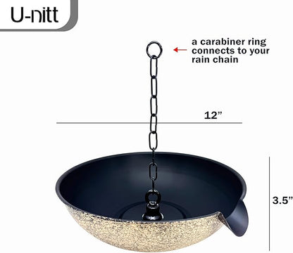 U-nitt 12" Spill Bowl Downspout Catch Basin for Rain Chain Anchoring & Stake | Rainwater Collection for Roof |Gutter Catch Basin | Good for Water Fountain & Birdbath | Black | Handles Heavy Rain