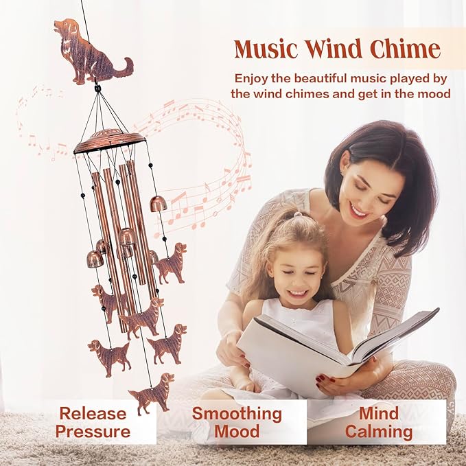 for Mom Golden Retriever Dog Wind Chimes for Outside,Dog Gifts for Women Men/Memorial Gift/Birthday Gifts Metal windchimes Outdoors/Indoors,Garden Decor,Patio,Porch,Yard Decorations