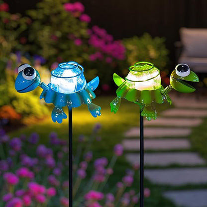 Turtle Solar Garden Lights, 25" H Waterproof Decorative Solar Stake Light, 2 Pcs Outdoor Statues Figurine Lights for Spring Garden Lawn Patio Yard Decoration
