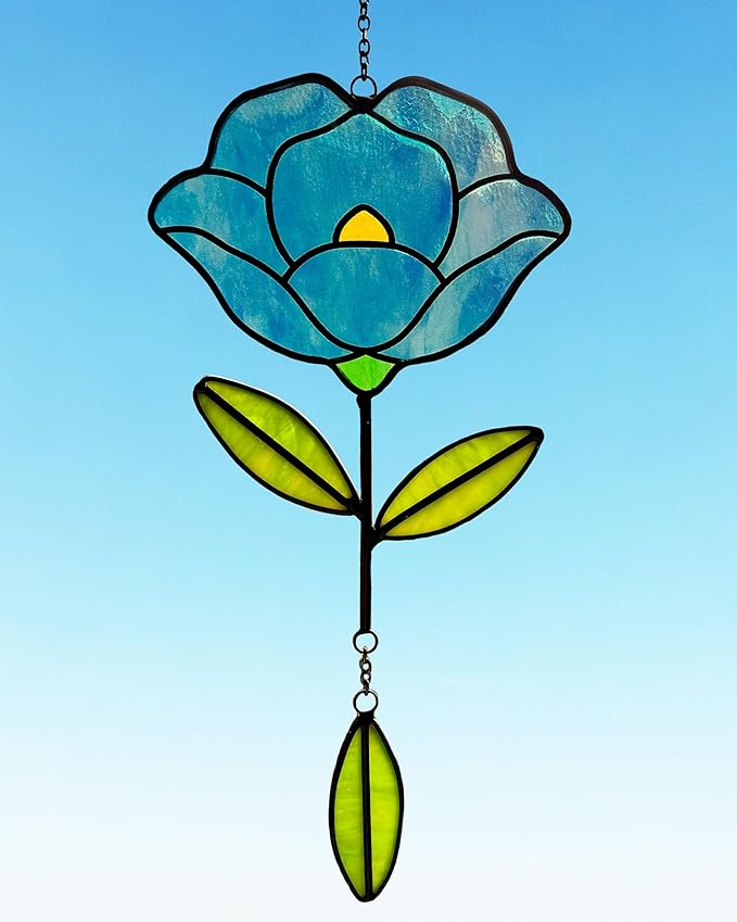 Stained Glass Window Hangings, Handcrafted Garden Suncatchers for Window and Home Decor, Unique Artisan Glass Ornaments for Indoor and Outdoor Use, Blue