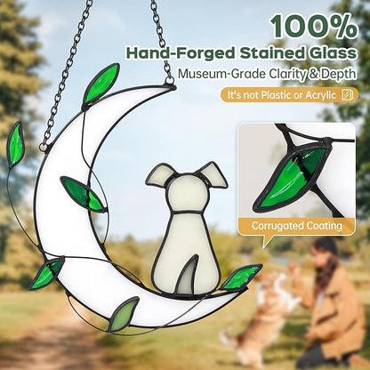 Stained Glass Window Hanging Suncatcher, IDEA SHOW Dog Memorial Gifts for Loss of Dog Sympathy Remembrance Suncatcher, Handcrafted Dog Memorial Gift for Lover Dog Loss Pet Bereavement
