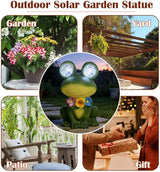 Solar Garden Statue with LED Lights, Dynamic Blinking Lights and Flowers, Outdoor Garden Figurine for Patio Porch Lawn Backyard Decor, Housewarming Gifts for Women (Frog)