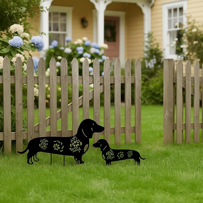 FoldTier 2 Pack Metal Dog Garden Decor for Outside Dachshund Garden Stakes Black Silhouette Decorative Stakes Decorations Dachshund Gifts Dog Lovers Yard Patio Lawn Outdoor Decor