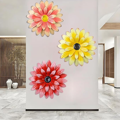 KorBabec 1 Pcs Metal Flower Wall Art Decor for Indoor Outdoor, 7.9" Metal Sunflower Wall Art for Garden Backyard Decor, Multiple Layer Hanging Flower Wall Decor for Bathroom, Living Room, Porch (Pink)