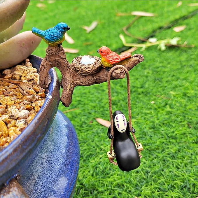 2pcs Birds Perched on Branches Flower Pot Hugger Figurines Mini Resin Birds Fish Tank Hanging Decoration Aquarium Ornament for Bonsai Planter Terrarium Garden Decor