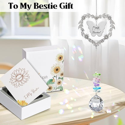 to My Bestie Gifts, Best Friend Suncatcher for Women, Friendship Christmas Ornament for Her, Heart-Shaped Crystal Birthday Gift for BFF