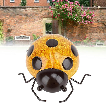 Metal Garden Wall Art Decor Cute Wall Sculptures Statues Outdoor Decoration Yard Lawn Porch Fence Ornaments, Handcrafted Iron Decorative Ladybird Sculpture Art