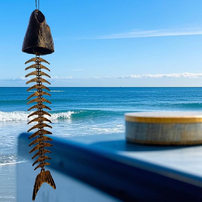 Fish Wind Chimes 1 Pack 15.75 Inch Cast Iron, Unique Design Corrosion-Resistant Durable, for Garden, Yard, Cabin, Outdoor, Beach & Camping Use