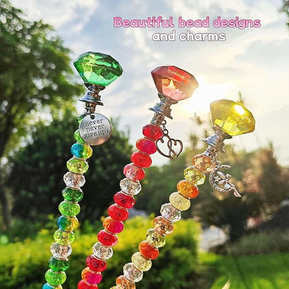 72Pcs Beaded Garden Stakes Kit - DIY Fairy Wand Garden Stake Beads Kit, Fairy Garden Accessories Outdoor for Different Festivals, Garden Stake Decorative Diamond-(Red+Green+Yellow)