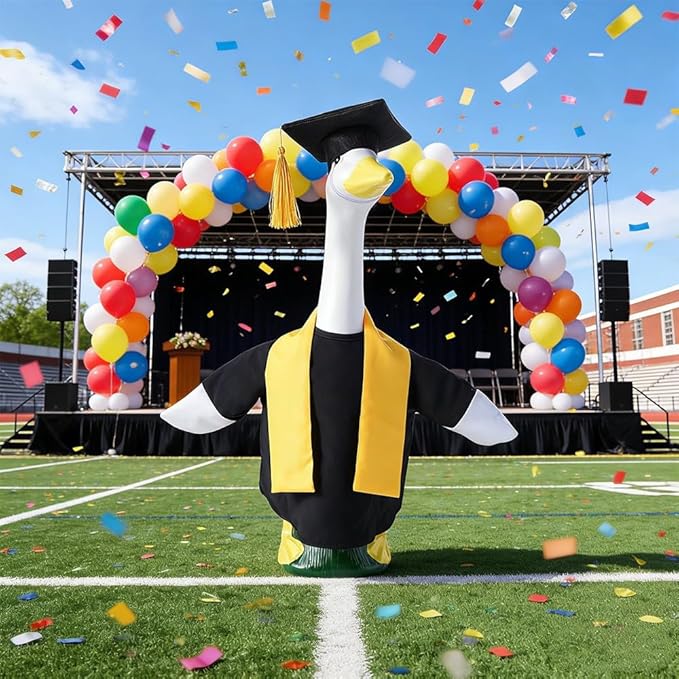Graduation Porch Goose Outfits Academic Gown and Graduation Cap Costume Scarf for 23 Inch Cement Statue Outdoor Garden Patio Yard Lawn Art Decoration