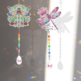 MVVMTOP 2pcs Diamond Art Painting Wind Chime with Crystal Pendant, DIY Dragonfly Double-Sided Design Special Shape Acrylic Crystal Diamond Art Ornament, Home Window Garden Hanging Pendant Decoration