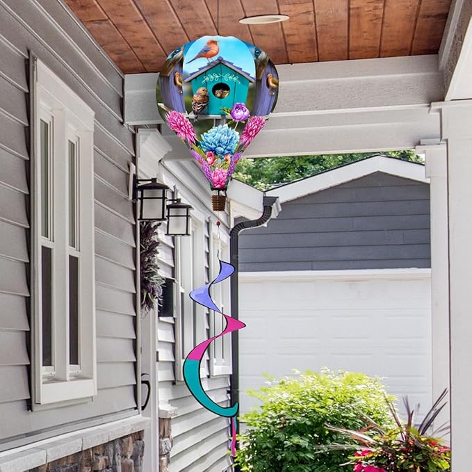 Colorful Birdhouses Spring Hot Air Balloon Wind Twister 54" x 12" Briarwood Lane