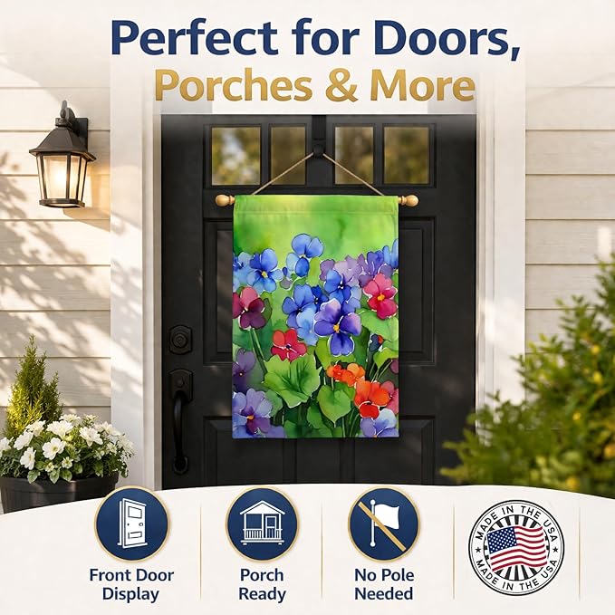 Caroline's Treasures Illinois Violet in Watercolor House Flag Large Porch Sleeve Pole Decorative Outside Yard Banner Artwork Wall Hanging, Polyester, House Size, Multicolor