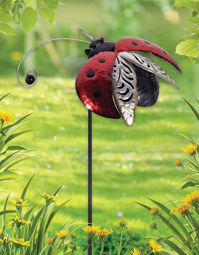 Sunset Vista Designs Garden in Motion Balancing Spinner Stake Yard Art, Ladybug, 43.25" x 13" x 12"