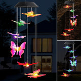 MorTime 25" LED Solar Wind Chime, Color Changing Solar Butterfly Wind Chimes Mobile Hanging Wind Chime for OutsideHome Garden Decoration