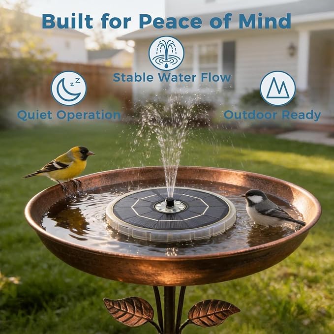 Solar Fountain for Bird Bath with Colorful LED Lights, Floating Solar Fountain, 3W Solar Powered Water Fountain Pump with Strong Spray & 5 Nozzles for Garden, Pond, Pool, 23 LED Lights