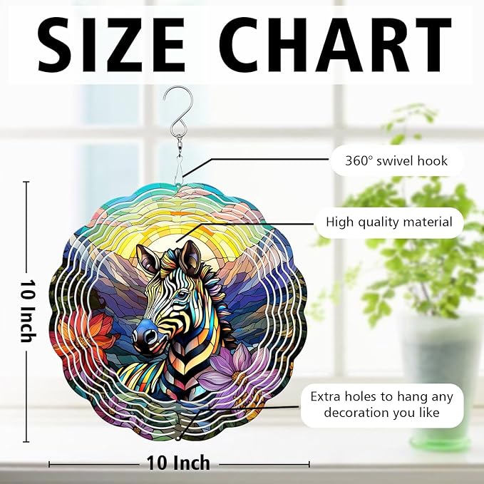 Zebra Wind Spinner, Zebra Stained Glass Wind Spinner, Wind Sculpture Zebra Wind Spinners for Garden Patio Yard Decor