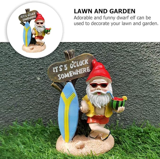 Garden Gnomes Outdoor Funny Statue - It's 5 O'Clock Somewhere Resin Decor, Weather-Resistant Humor Gift for Lawn, Patio, Yard, Indoor & Outdoor Use (5 O'Clock)