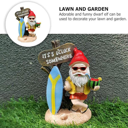 Garden Gnomes Outdoor Funny Statue - It's 5 O'Clock Somewhere Resin Decor, Weather-Resistant Humor Gift for Lawn, Patio, Yard, Indoor & Outdoor Use (5 O'Clock)