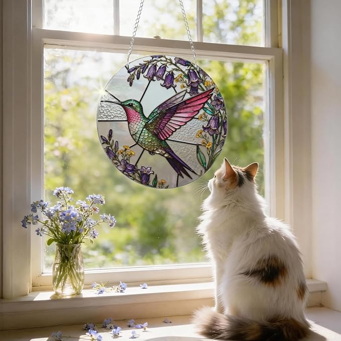 Hummingbird Acrylic Suncatcher, Hand-Painted Sun Catcher Garden Hangings, Decorative Hanging Suncatchers for Home Garden Decoration, Housewarming Gift for Bird Lovers