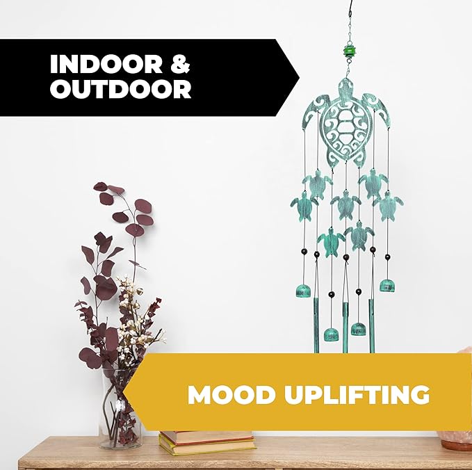 VP Home 31" H Rustic Sea Green Tribal Turtles Wind Chimes for Outside Unique Sea Turtle Windchimes for Outdoor Decoration and Garden Decoration, Gift for Women, Mom, Grandma, Unisex