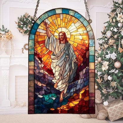 Radiant Mosaic Jesus Christ Acrylic Suncatcher Stained Glass Effect Window Car Hanging Christmas Ornament Indoor Outdoor Decor Garden Sun Catcher Panel for Women Mom Grandma