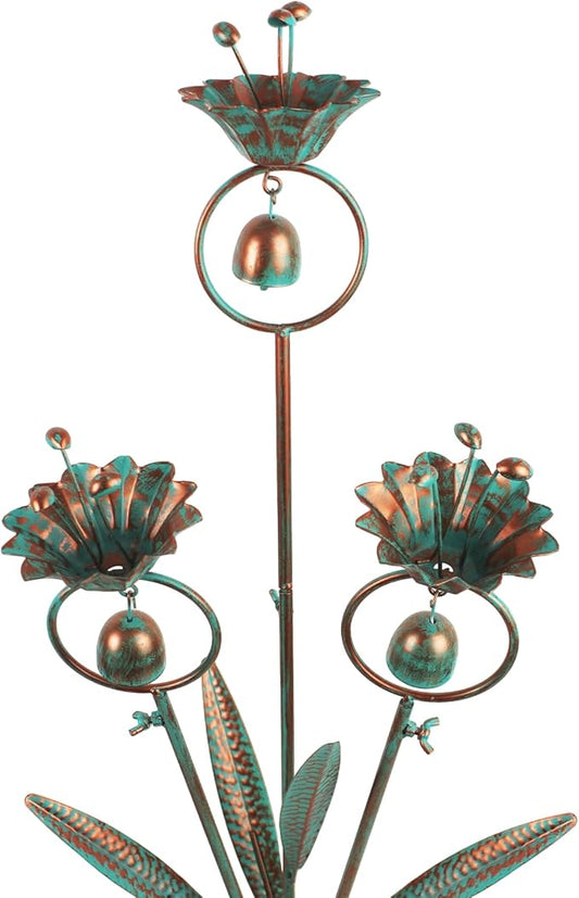 Calla Lily Garden Stake with Bells, Metal Flower Decorative Garden Stakes, 34" H Yard Art for Outdoor Lawn Patio Pathway Decor, Bronze
