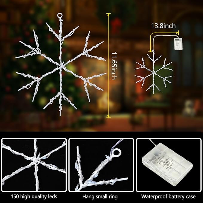 Tuanse 8 Pcs Christmas Silhouette Window Lights Christmas Snowflake Lights with Remote Control LED Lighted Snowflake Decorations Xmas for Window Wall (Colorful)