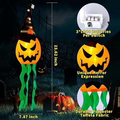 Halloween Decorations Outdoor Halloween Decor Hanging Outdoor Lights Glowing Pumpkin Witch Hat Indoor Ornaments Lights for Party Porch Tree Yard (4Pcs)