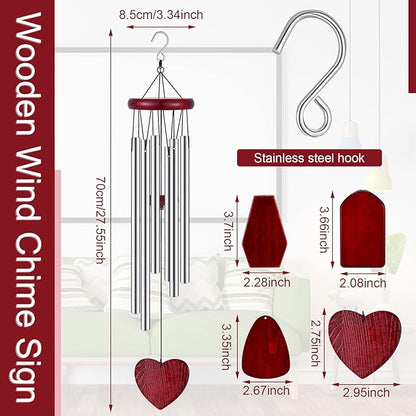Tatuo 4 Pcs Memorial Wind Chimes 28 Inch Wooden Sympathy Wind Chimes DIY Sympathy Gift for Father's Day Loss of Loved One Bereavement with 6 Aluminum Tube for Indoor Outdoor(Silver,Classic Style)