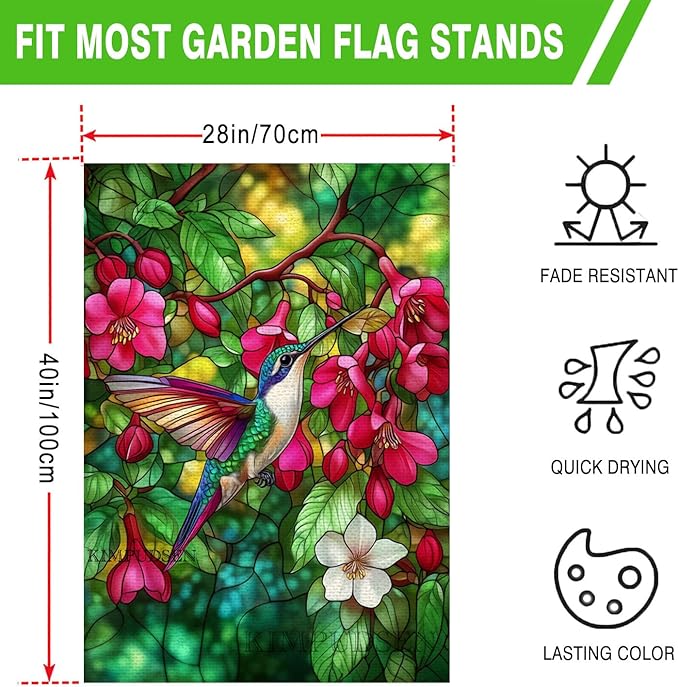 Hummingbird Spring Garden Flag Floral Birds 28x40 Inch Double Sided Burlap Large Yard Outdoor House Flag Spring Decor for Home, Porch, Farmhouse