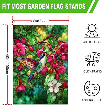 Hummingbird Spring Garden Flag Floral Birds 28x40 Inch Double Sided Burlap Large Yard Outdoor House Flag Spring Decor for Home, Porch, Farmhouse