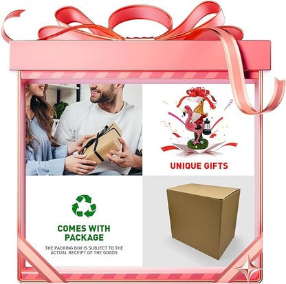 Gnomes Flamingo with Solar Lantern, Whimsical Decor for Garden, Yard, Patio, Lawn, LED Lights - Unique Gift for Women, Mom, Friends(Red Gnomes)