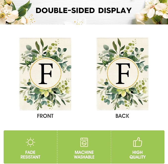 AVOIN colorlife Monogram Letter F Floral Garden Flag 12x18 Inch Double Sided Outside, Family Last Name Initial Yard Outdoor Decoration