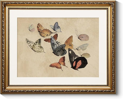 ARPEOTCY Vintage Gold Framed Wall Art, Classical Flying Butterflies Paintings, Canvas Prints Artwork with Antique Frame, Victorian Wall Pictures Decor for Living Room Gallery Bedroom, 13x16 inch