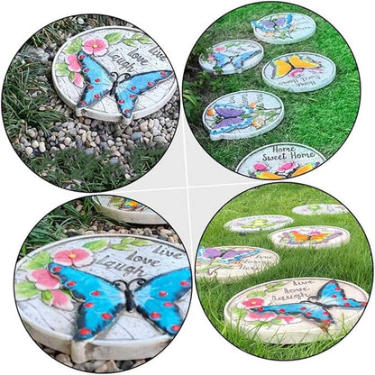 Etlegor Garden Décor Stepping Stones, Fun Animal Print Outdoor Pathway Décor Step Stones, All-Weather Lawn Pathway/Flower Beds/Courtyard Pavers(Butterfly-C)