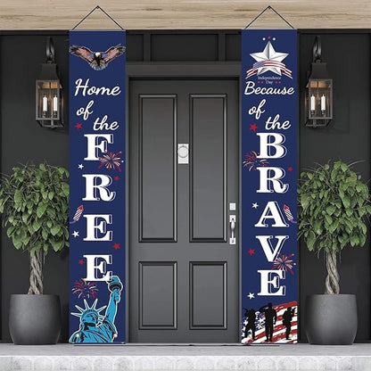 4th of July Patriotic Banner Decor - Independence Day Porch Sign - Memorial Day Hanging Banners Porch Decorations for Front Door Outside Yard Garden Party Supplies