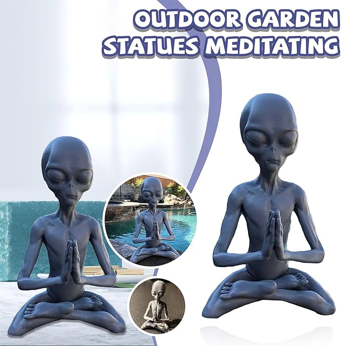 Meditating Alien Garden Sculptures & Statues, Alien Resin Statue Ornament Yard Best Art Decor for Indoor Outdoor Home or Office Collectible Figurine Gift, Grey, Small (SNSN-cijia-1)