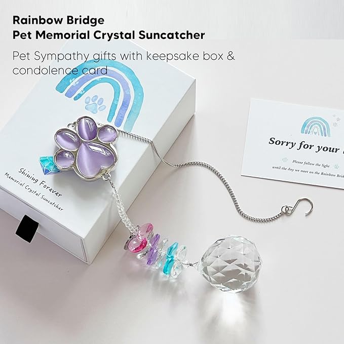 Dog Memorial Gifts for Loss of Dog, Pet Memorial Gifts for Dogs, Thoughtful Bereavement Remembrance Crystal Suncatcher with Sympathy Card (Light Violet)