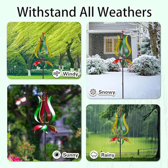 Stargarden Outdoor Wind Spinners, 13.7”Dia Metal Kinetic Wind Sculptures, Metal Yard Art Garden Decor(Multicolored)
