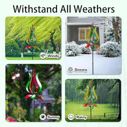 Stargarden Outdoor Wind Spinners, 13.7”Dia Metal Kinetic Wind Sculptures, Metal Yard Art Garden Decor(Multicolored)