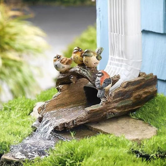 Gutter Downspout Extension Decoration Splash Block Outdoor Statues Garden Decor, 11.4" L x 6.9" W Four Birds Gutter Downspout Garden Robin Bird Sculpture Rain Concrete Pond Accessory, Gift for Mom
