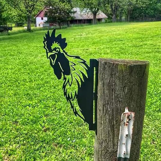 Farm Peeping Chicken Metal Art Outdoor Decor Garden Fence Decoration, Farmhouse Backyard Hang Artwork Wall Decor, Outdoor Yard Patio Lawn Statue Gift for Loved Dad Grandpa (Chicken)