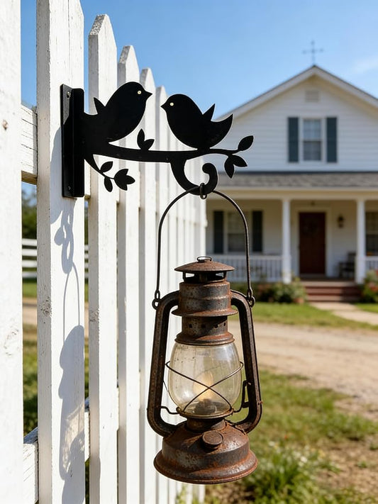 Iron Plant Hangers Hooks for Outdoor -10inch Hanging Plants Flower Fern Pots Lantern Bird Feeder Wind Chimes for Porch Garden Farmhouse (Two Little Birds were Playing on the Branch)