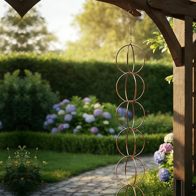 Metal Iron Ring Rain Chain for Gutters, Rust Resistant Outdoor Rain Catcher, Perfect for Heavy Rain, Indoor/Outdoor Decoration, Dark Bronze Finish