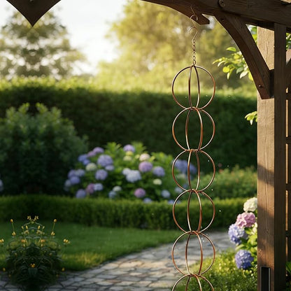 Metal Iron Ring Rain Chain for Gutters, Rust Resistant Outdoor Rain Catcher, Perfect for Heavy Rain, Indoor/Outdoor Decoration, Dark Bronze Finish