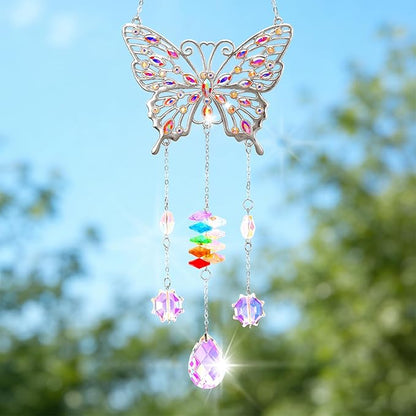 Butterfly Birthday Gifts for Women, Hanging Crystals Sun Catcher Prisms with Love Pendant for Window Room Garden Decor, Suncatcher Mothers Day Housewarming Gifts for Friends, Mom, Grandma, Wife