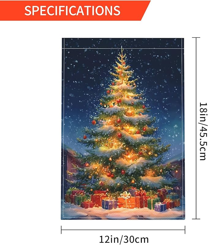 Christmas Tree Garden Flag Seasonal Double Sided 12 x 18 Inch Small Yard Flag for Indoor Outdoor Decor Holiday All Seasons