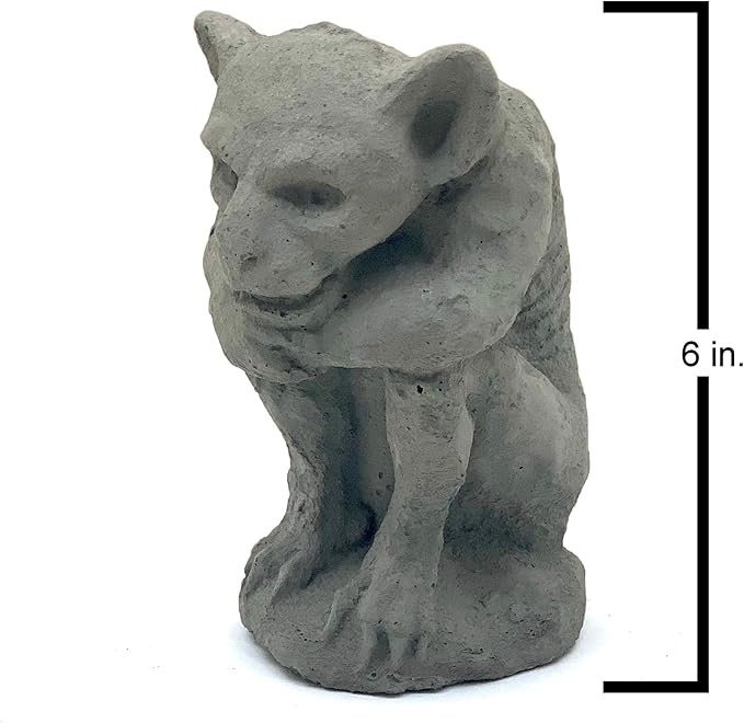 Sitting Gargoyle Statue (Set/2): Solid Durable Stone with Distressed Texture. Perfect Home Design & Sealed for Outdoor Use. Handcrafted USA. (Antique/Gray)